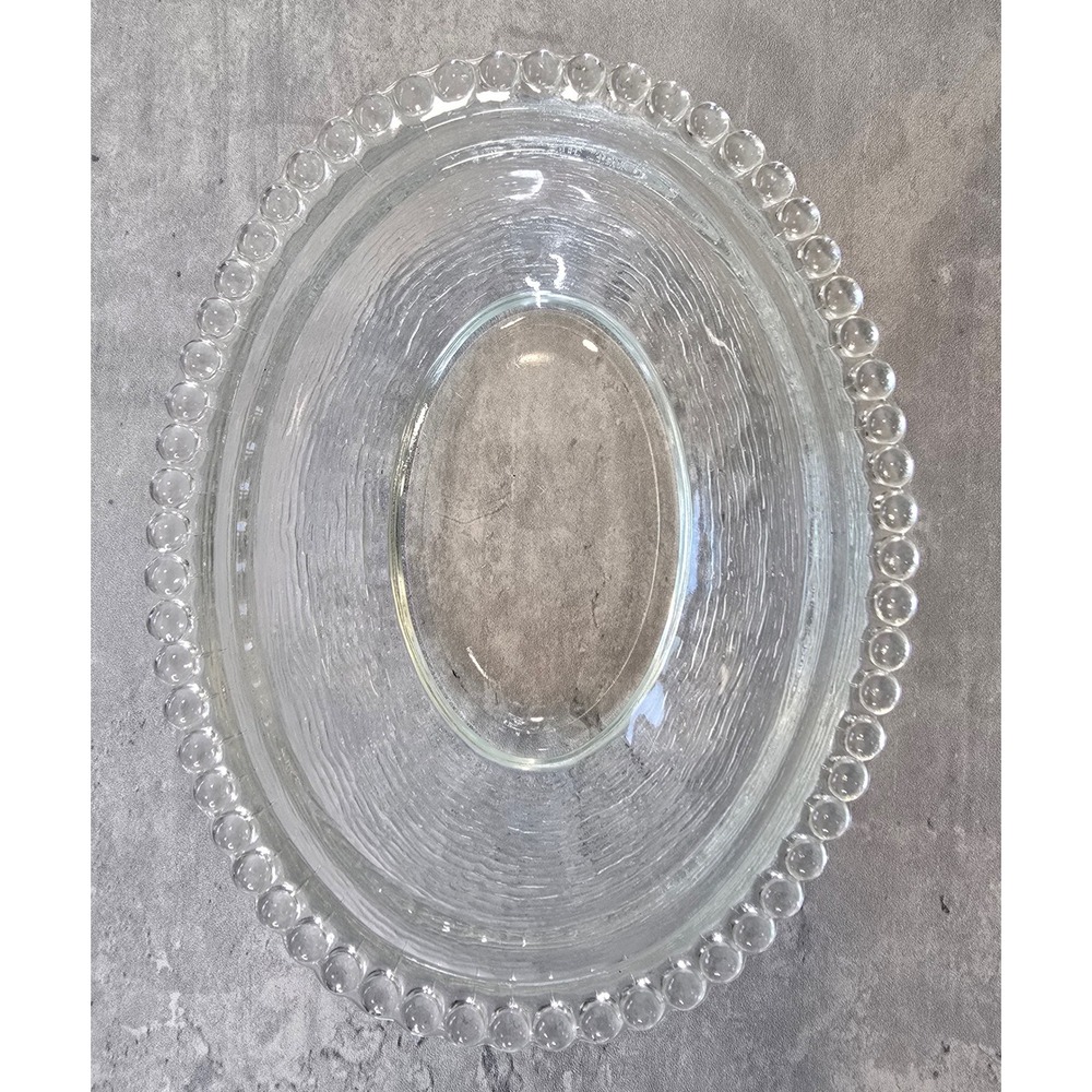 Vintage Bunny on Nest Clear Pressed Glass Candy Dish Beaded Rim Easter - Picture 6 of 12